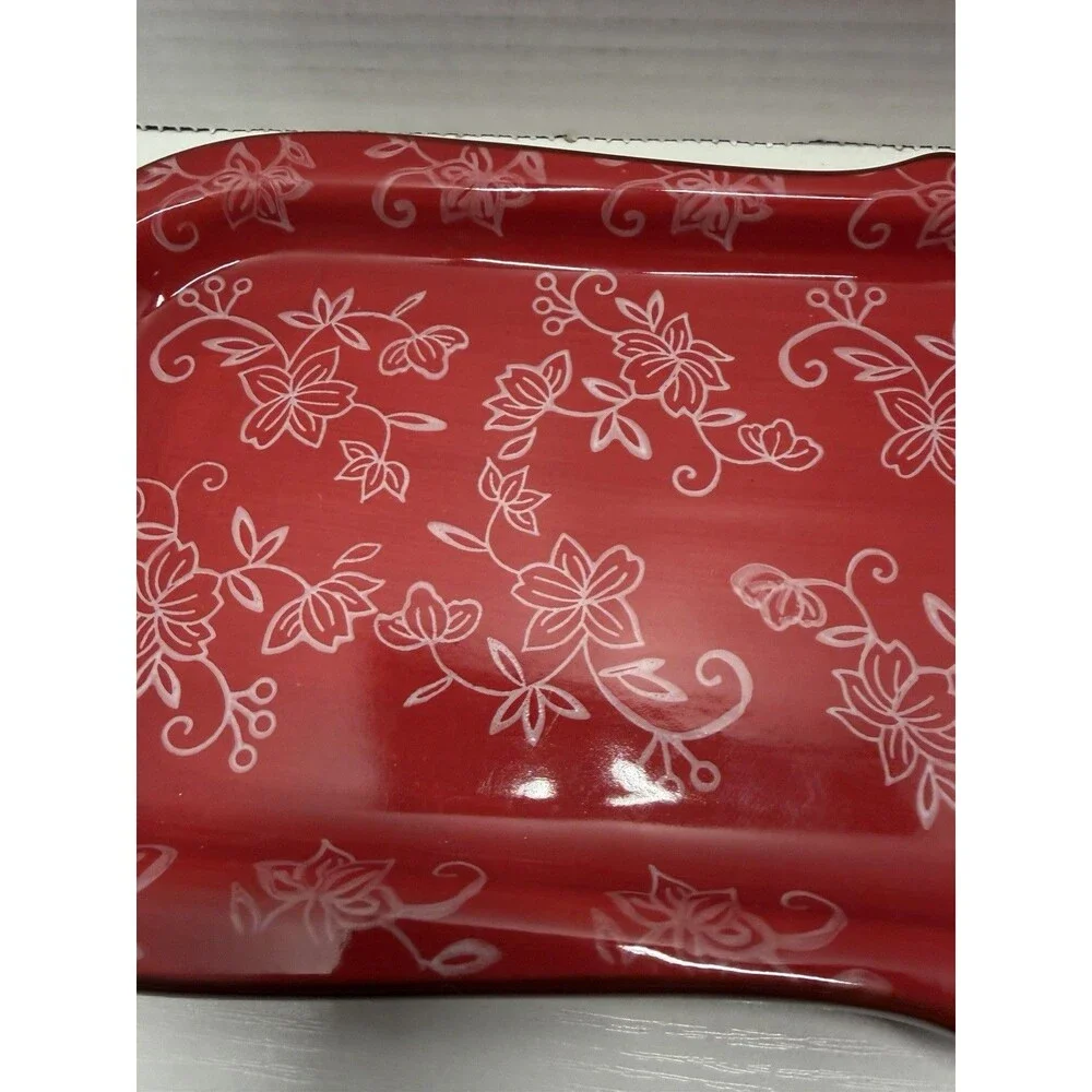 Temp-tation By Tara Presentable Ovenware Serving Plate Red Floral Lace